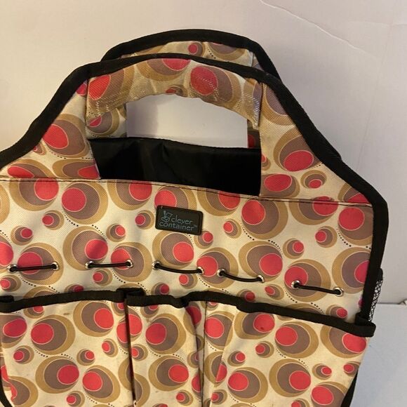 Clever organizer tote pink brown circles mesh side pockets - Picture 2 of 5